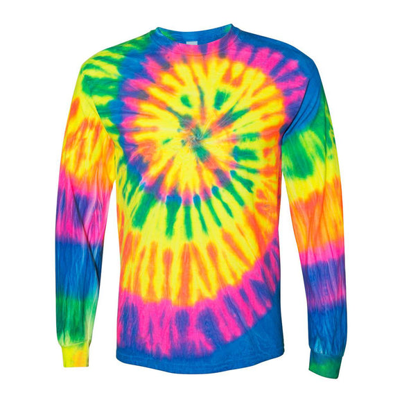 240MS Dyenomite Multi-Color Spiral Tie-Dyed Long Sleeve T-Shirt Fluorescent Rainbow Spiral