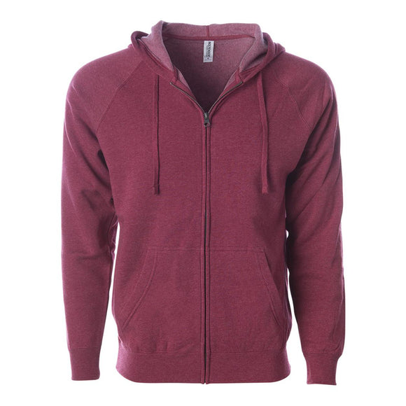 PRM33SBZ Independent Trading Co. Special Blend Raglan Full-Zip Hooded Sweatshirt Crimson