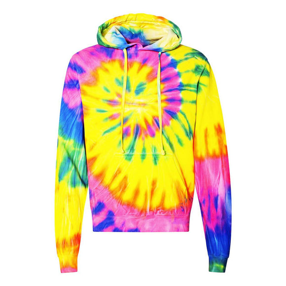 854MS Dyenomite Multi-Color Spiral Hooded Tie-Dyed Sweatshirt Flo Rainbow Spiral