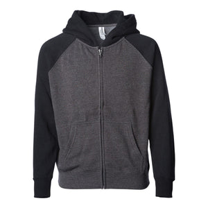 PRM15YSBZ Independent Trading Co. Youth Lightweight Special Blend Raglan Zip Hood Carbon/ Black