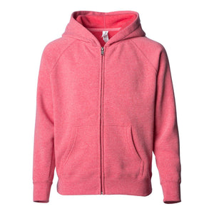 PRM15YSBZ Independent Trading Co. Youth Lightweight Special Blend Raglan Zip Hood Pomegranate