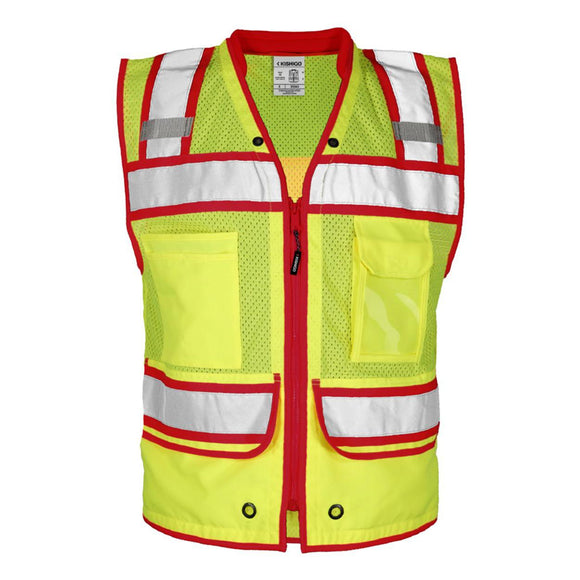 S5042-5046 Kishigo Color Contrast High Performance Surveyors Vest Lime/ Red - S5043