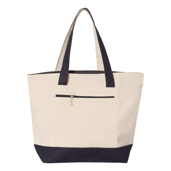 Q1300 Q-Tees 19L Zippered Tote Natural/ Navy