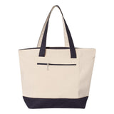 Q1300 Q-Tees 19L Zippered Tote Natural/ Navy