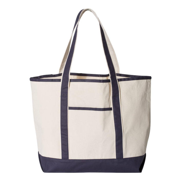 Q1500 Q-Tees 34.6L Large Canvas Deluxe Tote Natural/ Navy