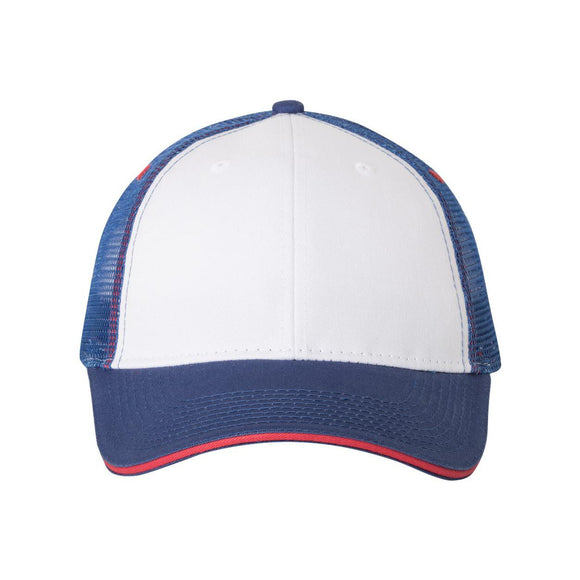 S102 Valucap Sandwich Trucker Cap White/ Royal/ Red