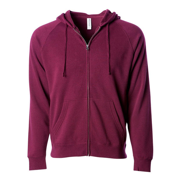 PRM33SBZ Independent Trading Co. Special Blend Raglan Full-Zip Hooded Sweatshirt Maroon