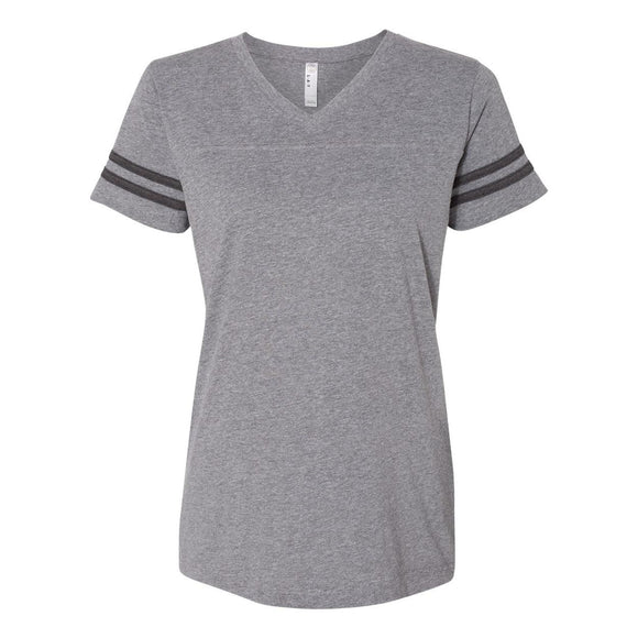 3537 LAT Women's Football V-Neck Fine Jersey Tee Granite Heather/ Vintage Smoke