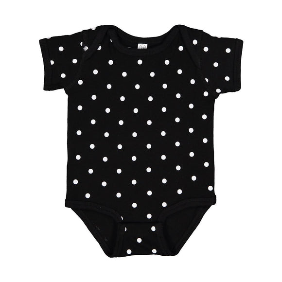 4400 Rabbit Skins Infant Baby Rib Bodysuit Black/ White Dot