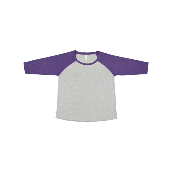 3830 LAT Curvy Collection Women's Baseball Three-Quarter Sleeve Tee Vintage Heather/ Vintage Purple