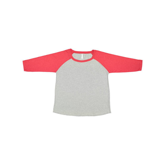 3830 LAT Curvy Collection Women's Baseball Three-Quarter Sleeve Tee Vintage Heather/ Vintage Red