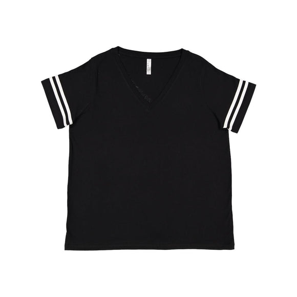 3837 LAT Curvy Collection Women's Vintage Football T-Shirt Black Solid/ White