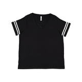 3837 LAT Curvy Collection Women's Vintage Football T-Shirt Black Solid/ White