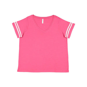 3837 LAT Curvy Collection Women's Vintage Football T-Shirt Vintage Hot Pink/ White