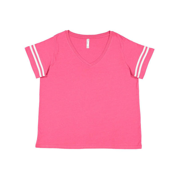 3837 LAT Curvy Collection Women's Vintage Football T-Shirt Vintage Hot Pink/ White