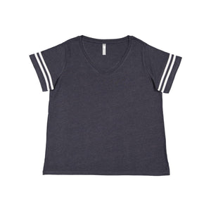 3837 LAT Curvy Collection Women's Vintage Football T-Shirt Vintage Navy/ White