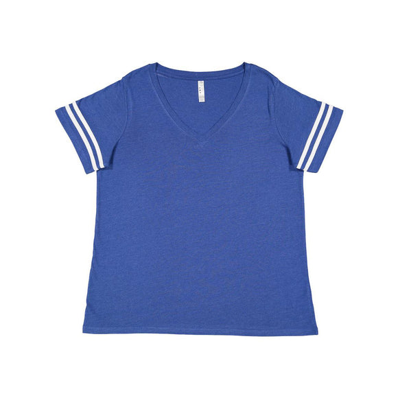 3837 LAT Curvy Collection Women's Vintage Football T-Shirt Vintage Royal/ White