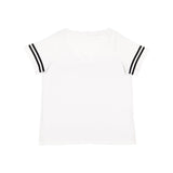 3837 LAT Curvy Collection Women's Vintage Football T-Shirt White Solid/ Black