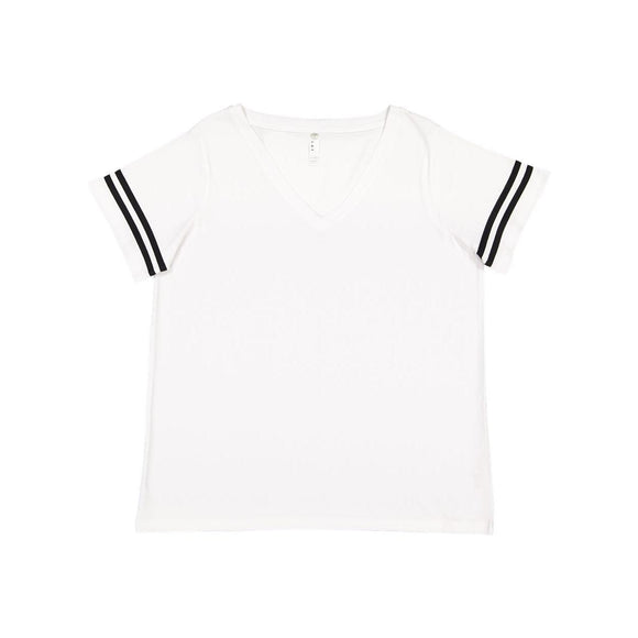 3837 LAT Curvy Collection Women's Vintage Football T-Shirt White Solid/ Black