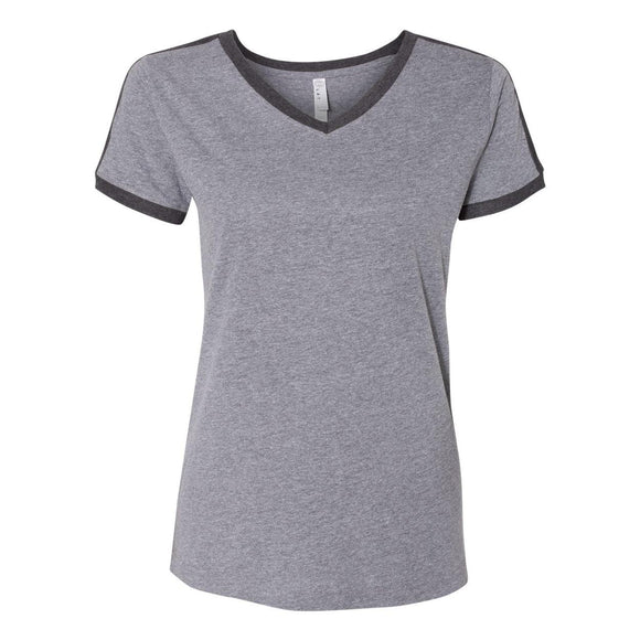 3532 LAT Women's Retro Ringer Fine Jersey V-Neck Tee Granite Heather/ Vintage Smoke