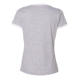 3532 LAT Women's Retro Ringer Fine Jersey V-Neck Tee Heather/ White