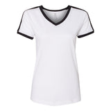 3532 LAT Women's Retro Ringer Fine Jersey V-Neck Tee White Solid/ Black