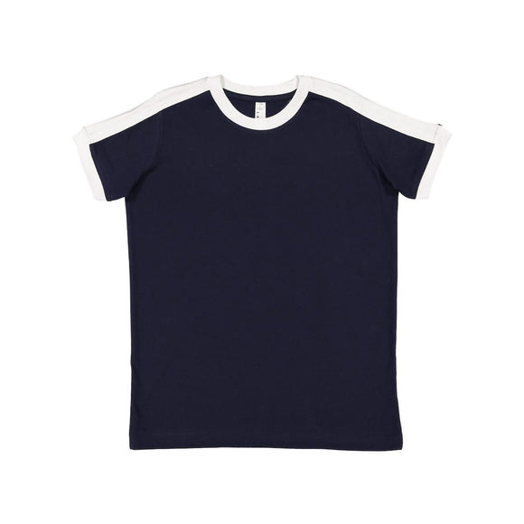 6132 LAT Youth Retro Ringer Fine Jersey Tee Navy/ White