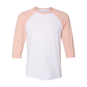 3200 BELLA + CANVAS Three-Quarter Sleeve Baseball Tee White/ Heather Peach