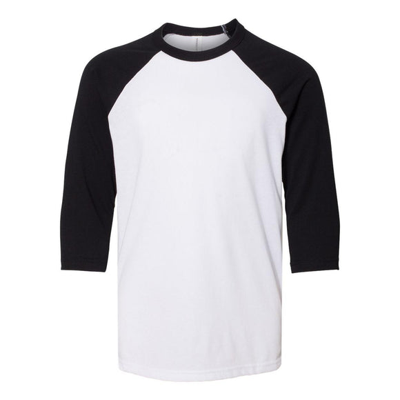 3200Y BELLA + CANVAS Youth Three-Quarter Sleeve Baseball Tee White/ Black