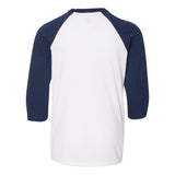 3200Y BELLA + CANVAS Youth Three-Quarter Sleeve Baseball Tee White/ Navy