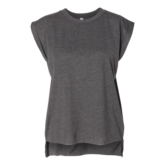 8804 BELLA + CANVAS Women’s Flowy Rolled Cuffs Muscle Tee Dark Grey Heather