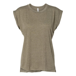 8804 BELLA + CANVAS Women’s Flowy Rolled Cuffs Muscle Tee Heather Olive