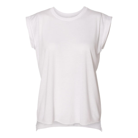 8804 BELLA + CANVAS Women’s Flowy Rolled Cuffs Muscle Tee White