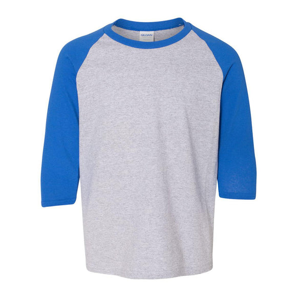 5700B Gildan Heavy Cotton™ Youth Raglan Three-Quarter Sleeve T-Shirt Sport Grey/ Royal