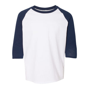 5700B Gildan Heavy Cotton™ Youth Raglan Three-Quarter Sleeve T-Shirt White/ Navy