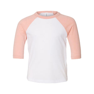 3200T BELLA + CANVAS Toddler Three-Quarter Sleeve Baseball Tee White/ Heather Peach