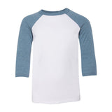 3200Y BELLA + CANVAS Youth Three-Quarter Sleeve Baseball Tee White/ Denim