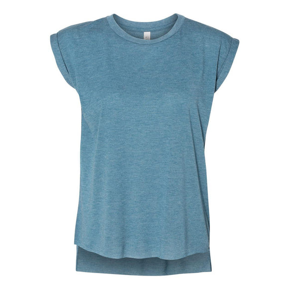 8804 BELLA + CANVAS Women’s Flowy Rolled Cuffs Muscle Tee Heather Deep Teal