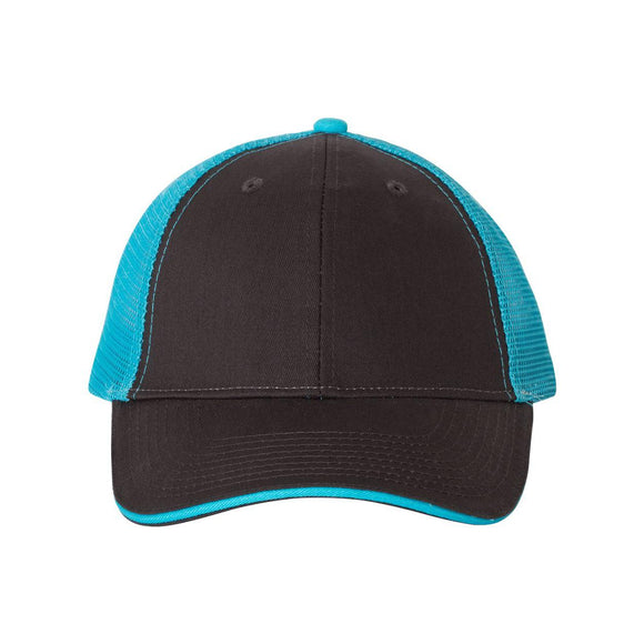 S102 Valucap Sandwich Trucker Cap Charcoal/ Neon Blue