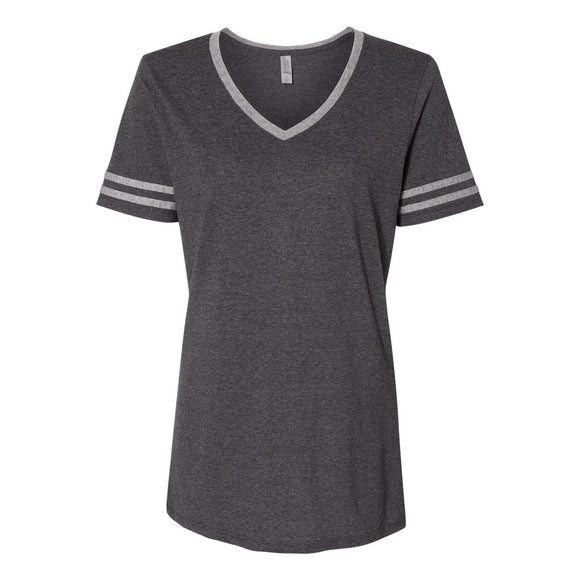 602WVR JERZEES Women's Varsity Triblend V-Neck T-Shirt Black Heather/ Oxford