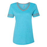 602WVR JERZEES Women's Varsity Triblend V-Neck T-Shirt Caribbean Blue/ Oxford