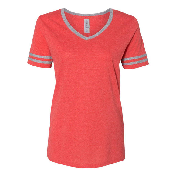 602WVR JERZEES Women's Varsity Triblend V-Neck T-Shirt Fiery Red Heather/ Oxford