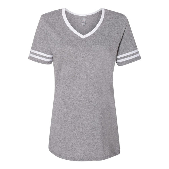 602WVR JERZEES Women's Varsity Triblend V-Neck T-Shirt Oxford/ White