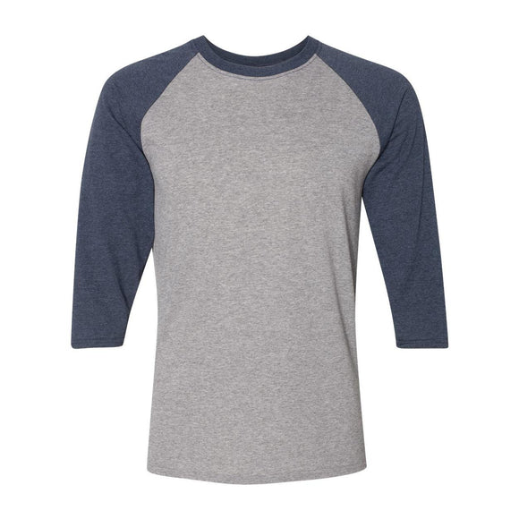 601RR JERZEES Triblend Three-Quarter Raglan Baseball T-Shirt Oxford/ Indigo Heather