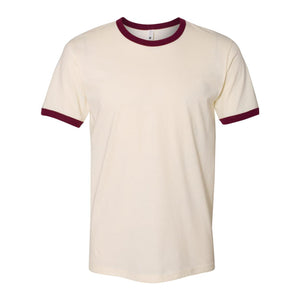 3604 Next Level Unisex Cotton Ringer T-Shirt Natural/ Maroon