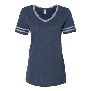 602WVR JERZEES Women's Varsity Triblend V-Neck T-Shirt Indigo Heather/ Oxford