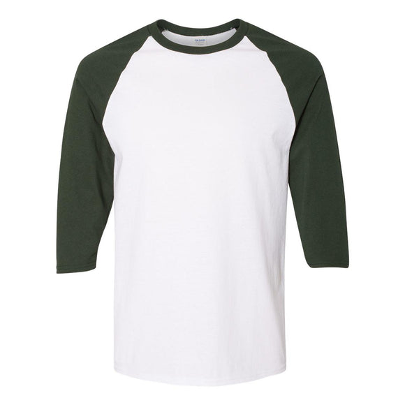 5700 Gildan Heavy Cotton™ Raglan Three-Quarter Sleeve T-Shirt White/ Forest Green