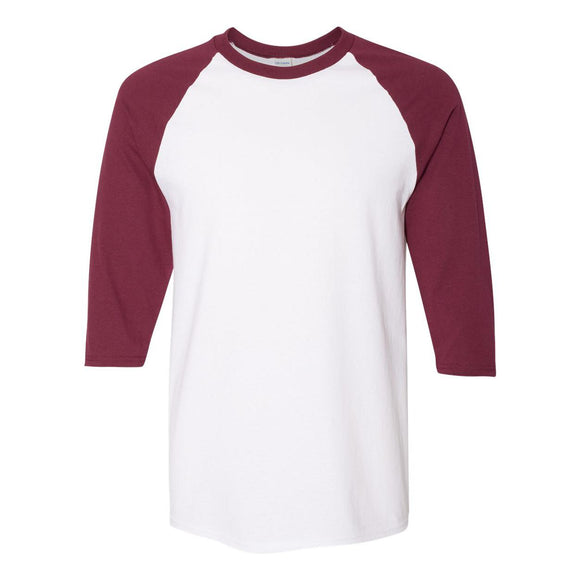 5700 Gildan Heavy Cotton™ Raglan Three-Quarter Sleeve T-Shirt White/ Maroon