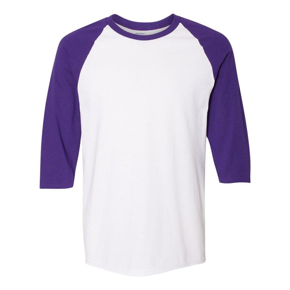 5700 Gildan Heavy Cotton™ Raglan Three-Quarter Sleeve T-Shirt White/ Purple