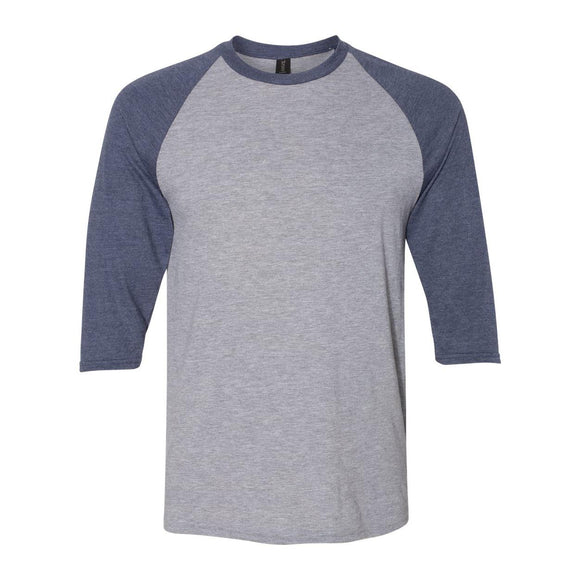 6755 Anvil Triblend Raglan Three-Quarter Sleeve T-Shirt Heather Grey/ Heather Navy